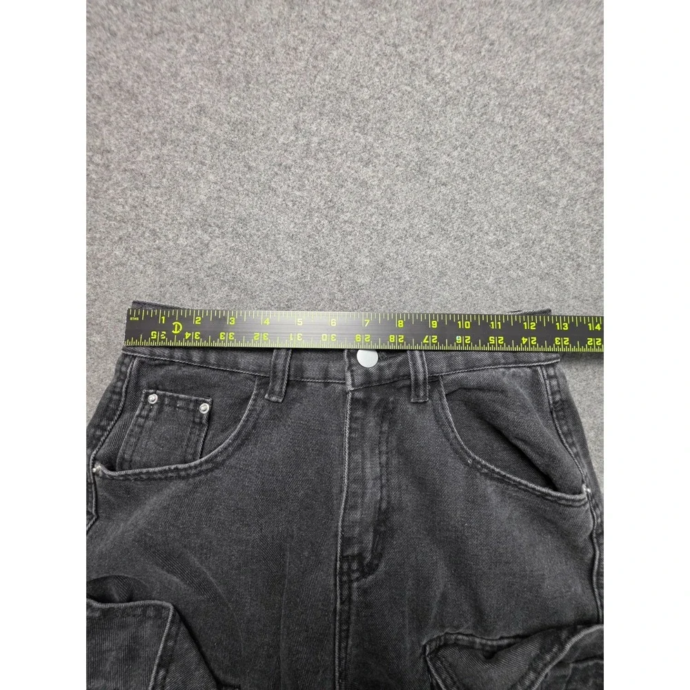 Aelfric Eden Baggy Jeans Women 26 Black Denim Utility Pocket Wide Leg Streetwear